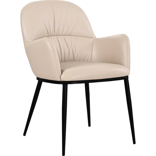 Kora Dining Arm Chair in Light Mocha Leather & Steel (Set of 2)